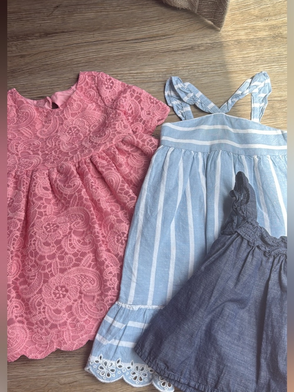 Janie and Jack lot pink lace dress + Blue Striped Sundress + Chambray Dress top